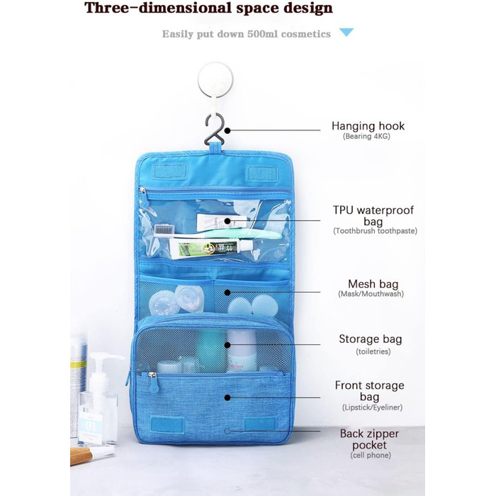 Сумка для подорожей з організацією, сіра. З металевим гачком для підвішування.