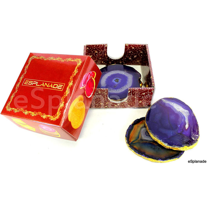 Natural agate coasters, for bar, beer, coffee, tea, set of 4, perfect table accessory, tableware (Blue)