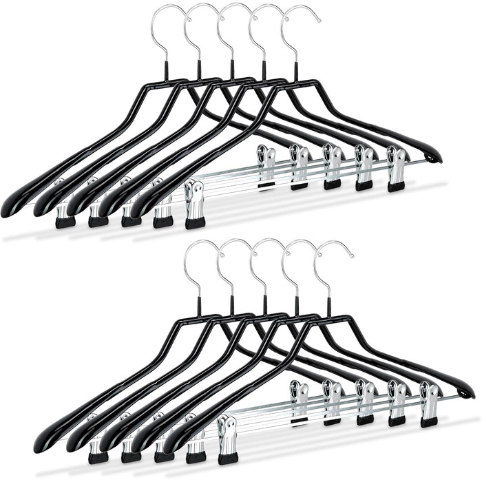 Relaxdays Clothes Hanger Set, 10-Piece, Clothes Hangers for Costumes, Rubber-Coated Metal, Non-Slip, Space-Saving, 42 cm, Black