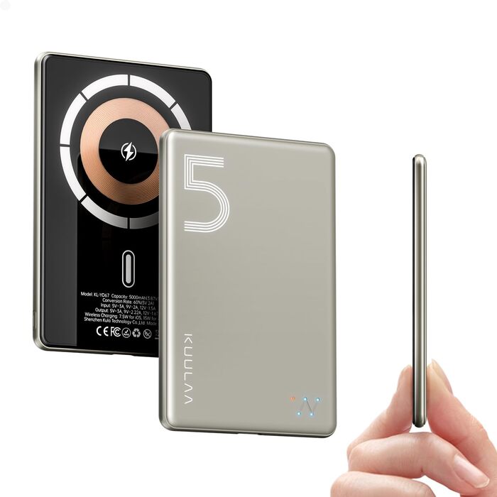 Power Bank Kuulaa Ultra Slim Magsafe, 5000mAh, Бездротова зарядка, Type-C, 20W, для iPhone 15/14/13/12 (Titanium)