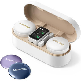 Мікрофон петличний AnkerWork M650 бездротовий, професійний, з шумозаглушенням, 2 канали, радіус дії 200м, акумулятор 15 годин, для Vlogs та стрімінгу (білий)