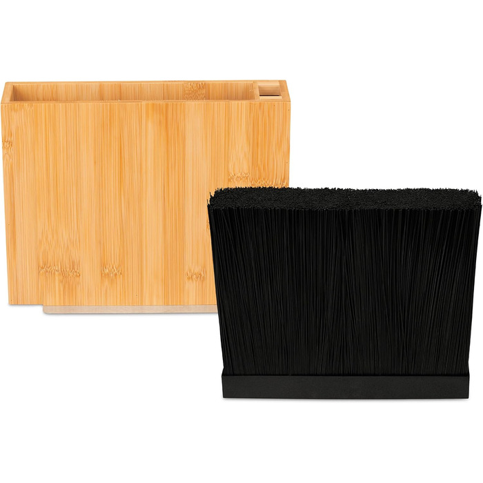 Relaxdays Knife Block, Unfurnished, Bamboo Knife Holder, Universal, Knife Storage with Brush Insert, Natural/Black, 23 x 30 x 12 cm