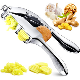 Пресу для часнику з нержавіючої сталі 2-в-1, з подрібнювачем та щіткою для чищення, придатна для миття в посудомийній машині