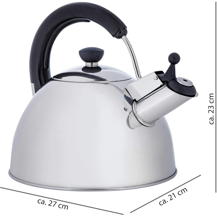 ONVAYA® Чайник з нержавіючої сталі | 2,5 л | Електрочайник | Чайник-заварник | Класичний свистковий чайник з мелодійним звуком | Для індукційних плит
