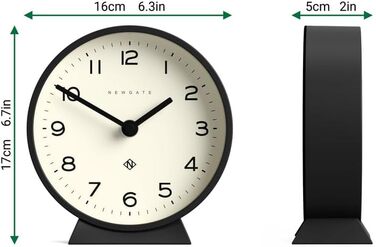 NEWGATE® M Silent Mantel Clock - 'No Tick' - A Modern Mantel Clock - Small Clock - Mantel Clocks - Minimalist Dial - (Black)