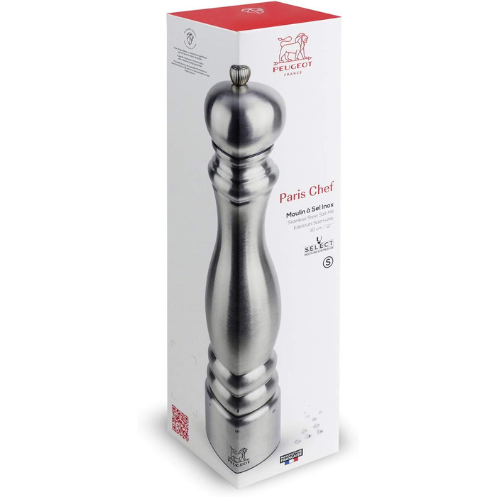 Млинок для перцю PEUGEOT Paris Chef 30 см, нержавіюча сталь, регулювання помелу u'Select, сріблястий