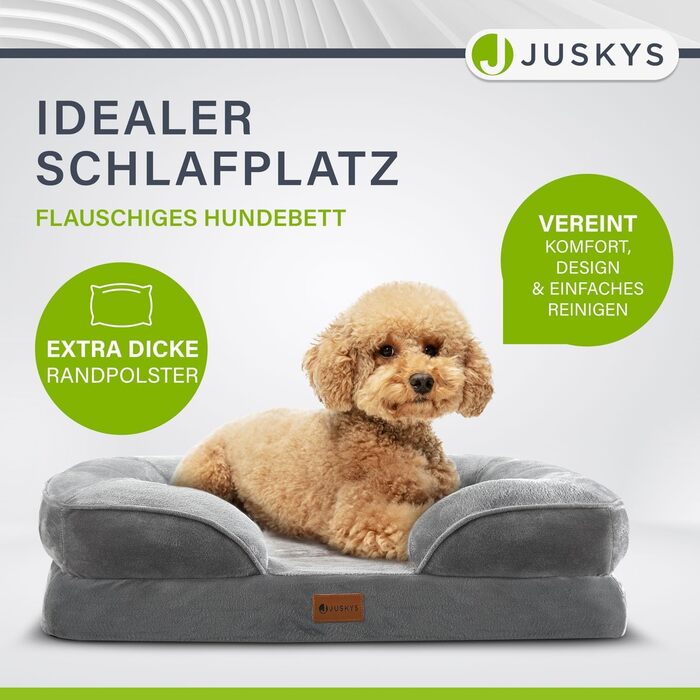 Juskys Dog Bed Sheena L Orthopedic, Washable & Non-Slip - 98 x 70 x 17 cm - Fluffy Dog Sofa for Medium-Sized Dogs Grey - Pet Bed Dog Sofa (L 72 x W 60 x H 17 cm)