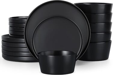 Набір посуду Homikit на 6 осіб: тарілки, миски, десертні тарілки, реактивна глазур, чорний колір, 18 шт.