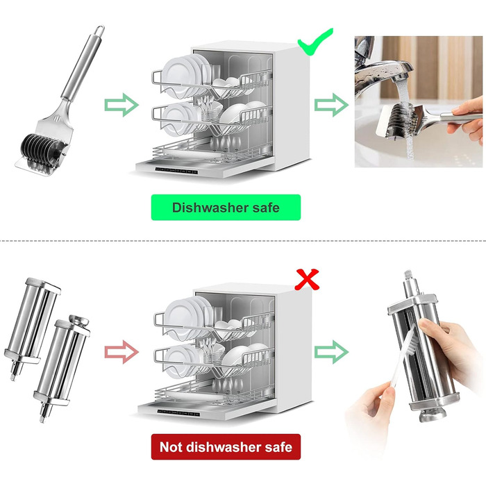 Насадка для приготування пасти Gdrtwwh для кухонного міксера KitchenAid, набір: ролик для тіста, різак для спагеті, ролик для локшини та щітка, нержавіюча сталь, ручний