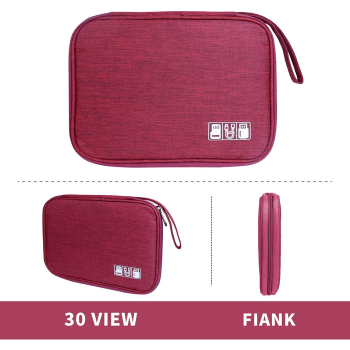 Органайзер для кабелів та аксесуарів для подорожей: кейс для кабелів, зарядних пристроїв, SD-карт та іншої електроніки (A-wine, червоний)
