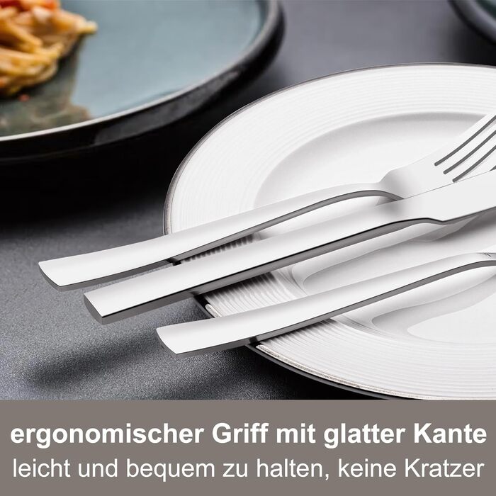 12-Piece Cutlery Set, 60-Piece Stainless Steel Cutlery Set, Eating Utensil Set with Knife, Fork, and Spoon, Stainless Steel Cutlery for Family/Party/Restaurant, High-Gloss Polished & Dishwasher Safe