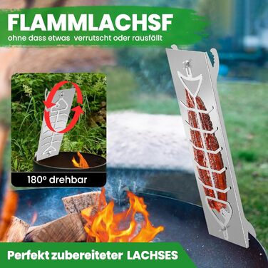 Решітка для приготування лосося на відкритому вогні (Flammlachsbrett) з нержавіючої сталі, 56x17 см, для грилів та вогнищ