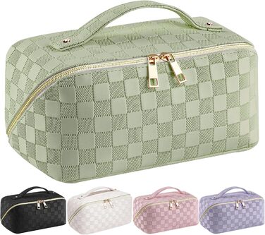 Жіноча косметичка для подорожей з великим об'ємом, водовідштовхуюча, з перегородками, органайзер (кремовий персик, світло-зелений)