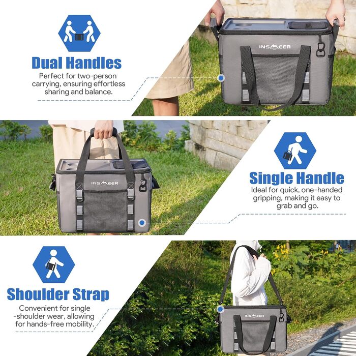 Сумка-холодильник INSMEER 40L, XXL, для 60 банок - ізотермічна сумка-холодильник з відкривачем, посилені бокові стінки, 2 тримачі для стаканів, для пікніка, кемпінгу, пляжу, подорожей