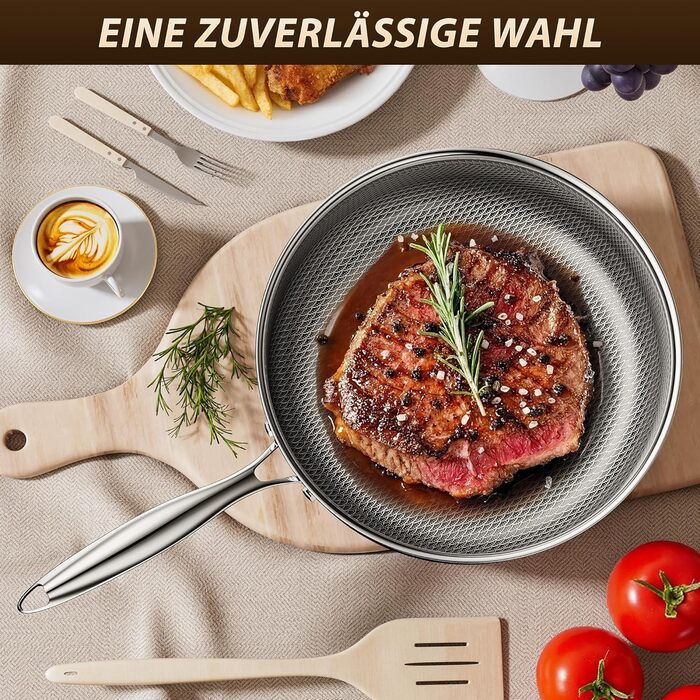 Сковорода глибока з кришкою 30 см FD-D з нержавіючої сталі гібридна, з холодною ручкою, для всіх плит (індукція), посудомийна машина, без PFAS/PFOA/PTFE, жаростійка до 260°C