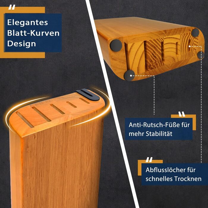 Fimaten 6-Piece Wooden Knife Block Set - Kitchen Knife Set with Chef's Knife, Santoku Knife, Bread Knife, Fruit Knife, Utility Knife & Sharpener