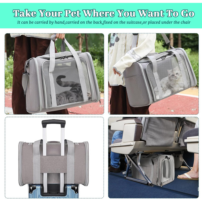 Транспортна сумка для кота/собаки 45x30x30 см, складана, дихаюча, 7 кг, сіра