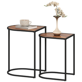 HOMCOM 2-Piece Couch Table Set, Square Side Table, Coffee Table with Steel Frame, Stackable Sofa Table, for Living Room, Holds up to 20 kg, Brown+Black | Aosom