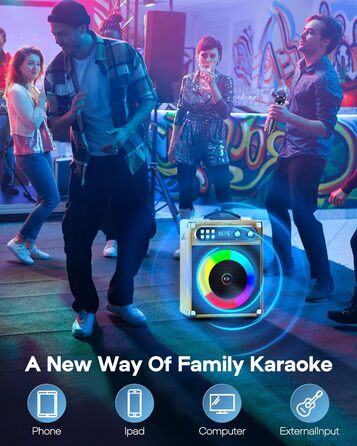 Портативна караоке-система з 2 бездротовими мікрофонами та акумуляторами, 20W, дерев'яний корпус