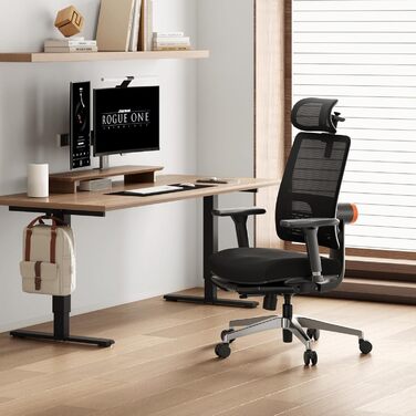 Офісне крісло Newtral MAGICH-PRO з підніжкою: ергономічне, з підтримкою голови та попереку, чорне. Макс. навантаження 150 кг