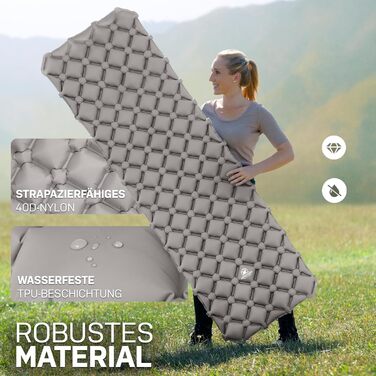 Nordbär Inflatable Camping Sleeping Pad - Ultralight & Compact | Air Mattress for Camping, Outdoor Use & Tent | Grey Sleeping Pad with or without Pillow