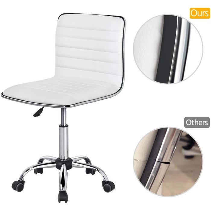 Офісне крісло Yaheetech без підлокітників, регульоване по висоті, на роликах, з штучної шкіри, 360° обертання, біле