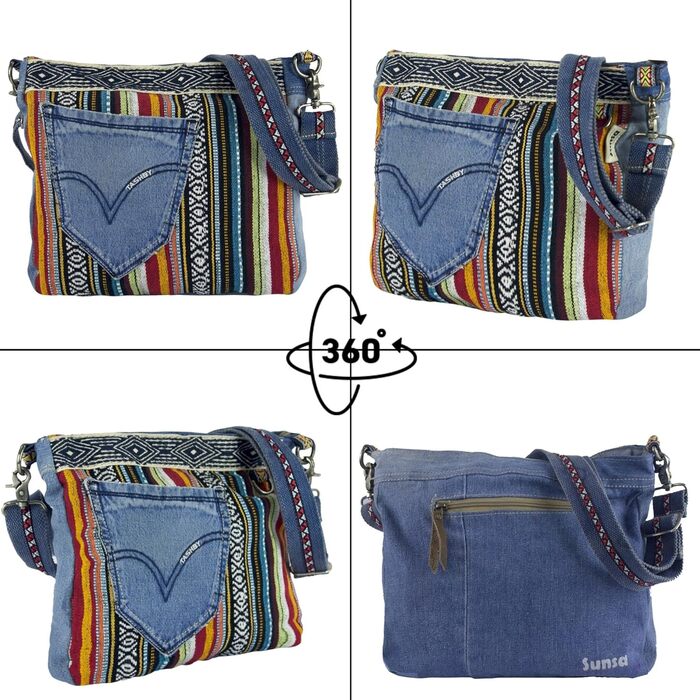 Sunsa Women's Bags Crossbody Bag Handbag Canvas & Jeans. Large Boho Crossbody Bag/Bag Shoulder Bag, Gift Ideas for Women/Girls Sustainable Products (Jeans/Colorful)