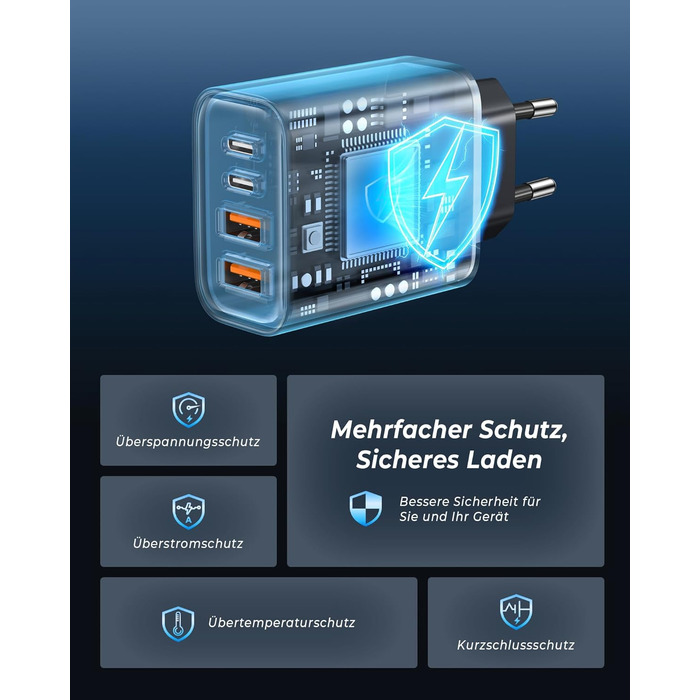 Зарядний пристрій ZKAPOR USB-C з 4 портами, 40W, з підтримкою PD та QC, для iPhone 16/15/14, Samsung Galaxy, Huawei, iPad Pro/Air, білий/чорний
