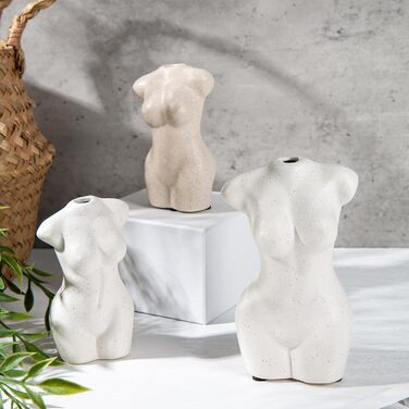 Ceramic Pampas Grass Vase Set of 3 - Decorative Flower Vase for Home, Table Arrangement, Living Room, Office, Wedding & Holiday Decor (Sand, 12cm)