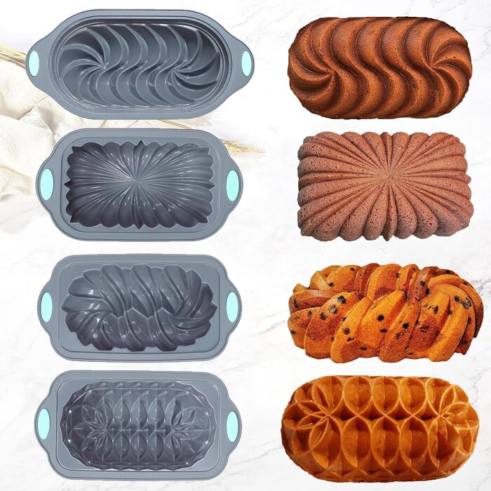 Tongde 4-Piece Silicone Loaf Pan Set for Baking Bread, Non-Stick Kitchen Oven Bread Mold, Perfect for Banana Bread, Sandwich Bread, Pound Cake, and Meatloaf, 6 Cup, Grey
