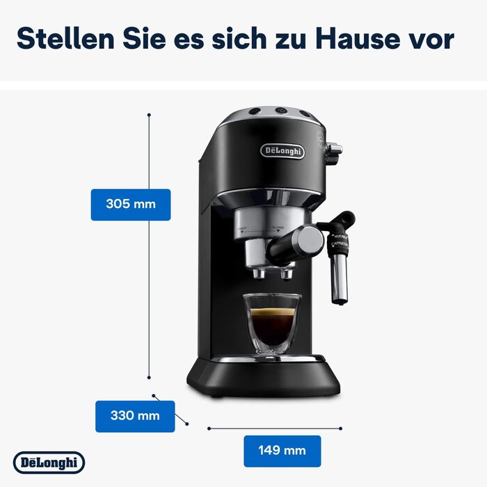 Еспресо-машина De'Longhi Dedica Style EC 685.B – компактна модель з професійним капучинатором, 1 л резервуар, чорний колір