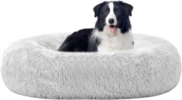 Ортопедичне ліжко для собак HMTOPE, кругла подушка для собак, собаче ліжко-софа, ліжко для котів, м'який собачий кошик, можна прати, діаметр 70 см, (Д 90 x Ш 90 x В 20 см, світло-сірий)