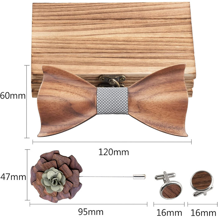 Набір краваток Mr.Van Holzfliege з дерева: краватка, запонки, брош, нагрудна хустинка (срібло)