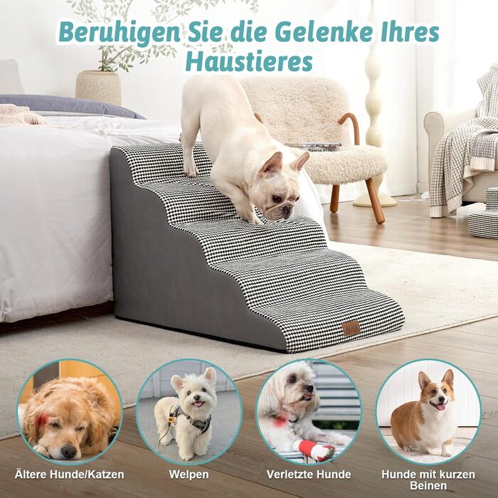 Сходинки для собак широкі, для домашніх тварин з нековзною поверхнею (Чорний та Білий, 83x50x57см, 5.0)