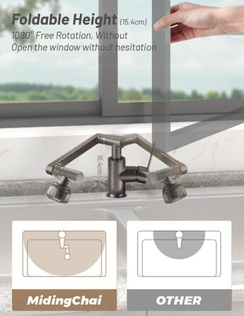 Кухонний змішувач Vorfenster з поворотним гусаком 1080°, 2 режими струменя, нержавіюча сталь, для кухні/ванної кімнати