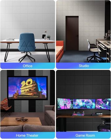 Акустичні панелі для шумоізоляції стін самоклеючі, квадратні звукопоглинаючі плити високої щільності, 30x30x0.9 см, чорні, 12 шт.