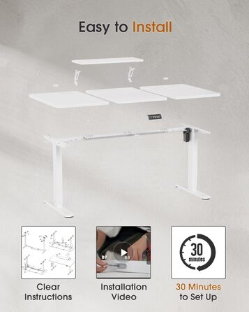TriumphKey Adjustable Height Standing Desk with Monitor Stand - Electric Ergonomic Desk, 120x60cm White