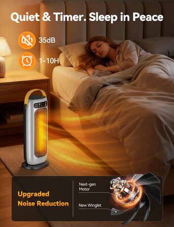 Електричний обігрівач PTC керамічний 1500W з пультом, 4 режими, осциляція 110°, таймер 1-10 год, захист від перегріву та перекидання. Компактний обігрівач для дому (сріблястий)