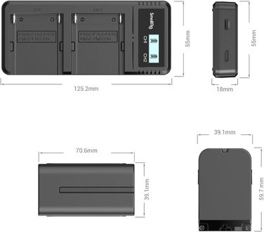 Запасні акумулятори SMALLRIG 7800mAh (2 шт.) для Sony NP-F970 та швидкий зарядний пристрій USB Dual Charger для NP-F970, NP-F960, NP-F950, NP-F930, NP-F550, NP-F570, NP-F750, відеокамери
