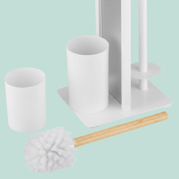 Набір для туалету Relaxdays: тримач туалетного паперу, щітка, тримач рулонів, білий/натуральний, 65 x 21 x 18 см