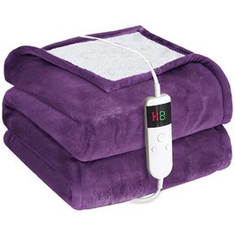 Електрична ковдра з підігрівом 130x180 см з автоматичним вимкненням, 10 рівнів нагріву, таймер 8 годин, захист від перегріву, пральна машина, фланелева ковдра з підігрівом для ліжка, дивана та офісу, фіолетовий колір 130 x 180 см
