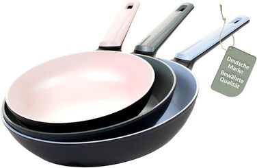 Набір сковорідок Genius Cerafit Trend Pastell Edition (3 шт.): 20 см, 24 см, 28 см. Покриття Cerafit, підходить для індукції, для смаження м'яса, овочів, панкейків та крепів.