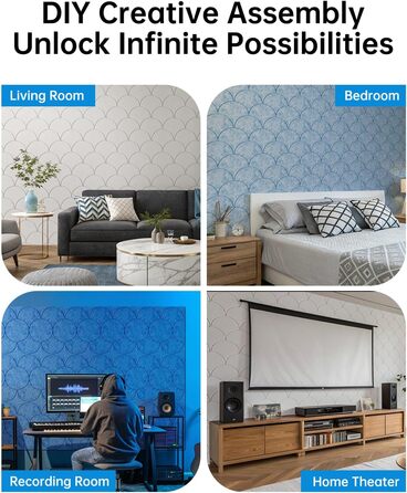 Акустичні панелі Soundsbay для звукоізоляції та декору стін, самоклеючі звукопоглинаючі плити з поліестеру, 30x30x0.9 см, світло-бежевий, 12 шт.