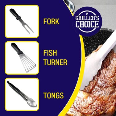 Набір аксесуарів для гриля Grillers Choice з нержавіючої сталі, професійний комплект інструментів для хібачі та барбекю, 32 предмети