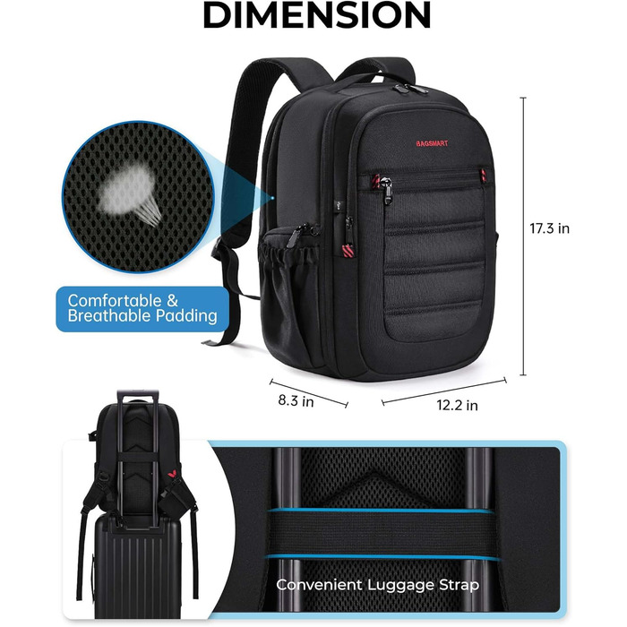 Сумка-рюкзак для фотокамери Bagsmart: водонепроникний рюкзак для фотографів з відділенням для ноутбука 15,6 дюймів, чорний