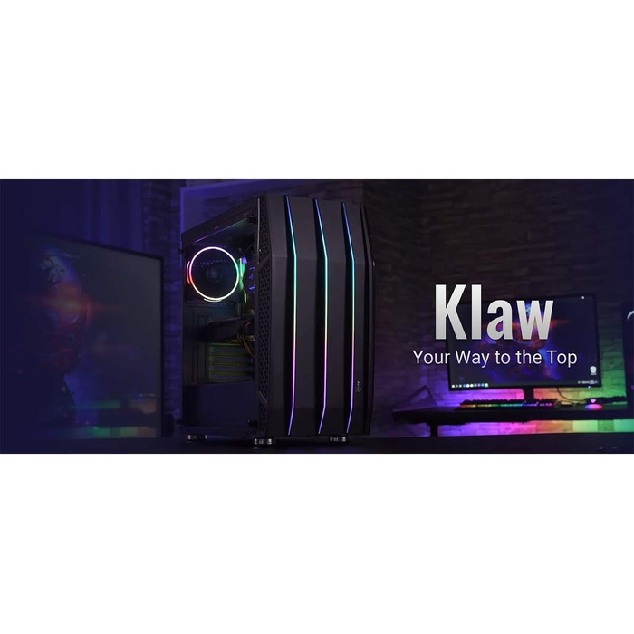 Ігровий корпус AeroCool KLAW ATX, загартоване скло, RGB підсвітка, 3 RGB вентилятори, чорний