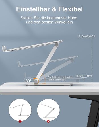 Підставка для ноутбука, алюміній, ергономічна, регульована висота, складна, з вентиляцією, для MacBook Air/Pro та ноутбуків 10-16