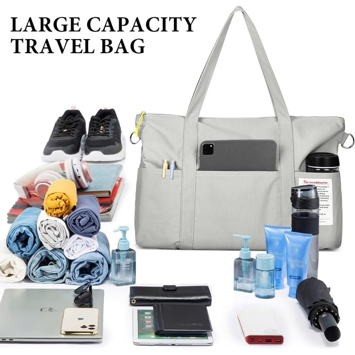 Спортивна сумка Flintronic для жінок, дорожня сумка-мішок, сумка на вихідні, дорожня сумка з чохлом для тележки, водонепроникна спортивна сумка, дорожня сумка, ручна поклажа для спорту, подорожей, літака (сіра)