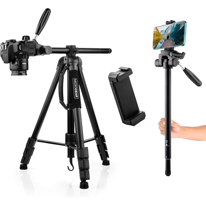Штатив відео MOJOGEAR 140 см з тримачем для смартфона - штатив для камери/DSLR/телефона з алюмінію, з кульковою головкою, швидкознімною платформою, сумкою (SAB234)