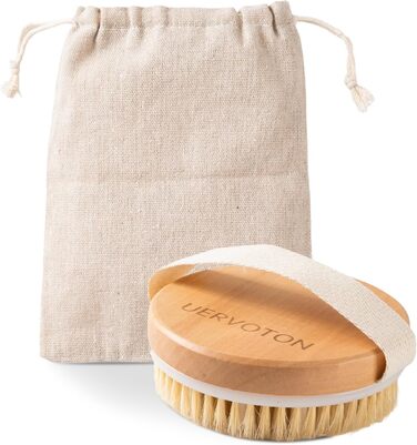 Щітка для пілінгу Uervoton, суха щітка з натуральної щетини Tampico, для проблемної шкіри, целюліту та набряків, покращує кровообіг завдяки пілінгу (з сумкою для зберігання) 1 шт. з сумкою